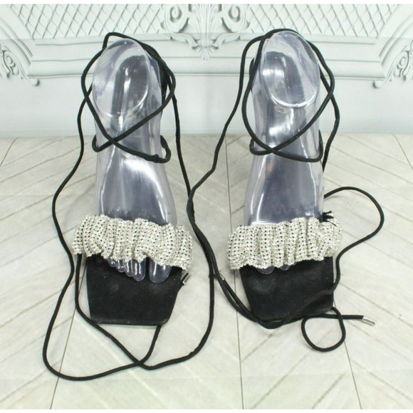 Ego Black Suede Slip On Lace Up Open Toe Casual Heeled Sandals Size 11 - Picture 5 of 8